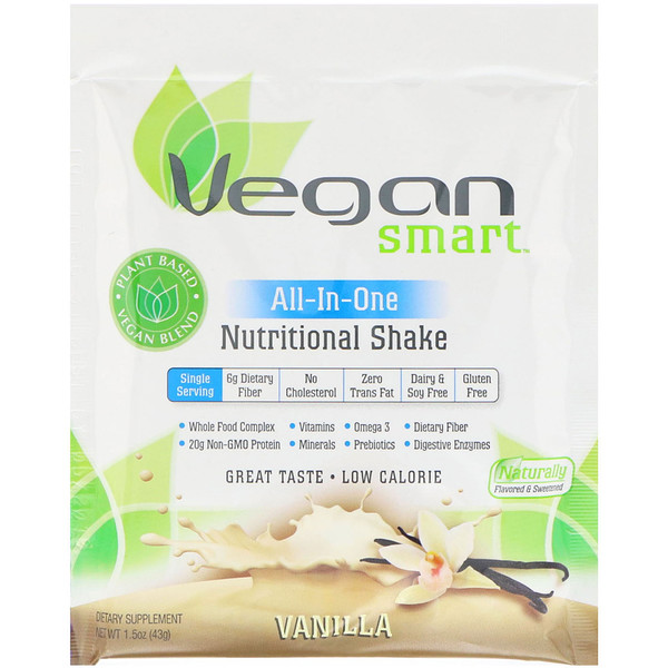 【iHerbプロテイン】VeganSmart, オールインワン栄養シェイク、バニラ、1.5オンス (43 g) - LiveWell.TOKYO